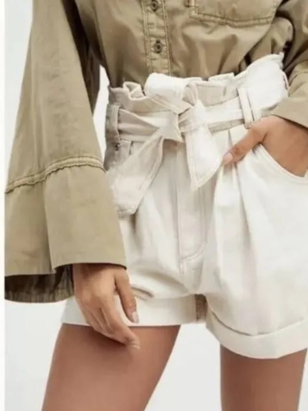 Free People We The Free Nova Denim Paperbag Shorts Cream Plume Medium